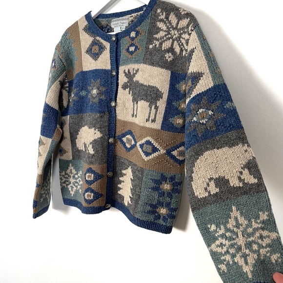 Vintage Wool Winter Themed Button Up Sweater - Picture 3 of 10
